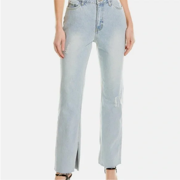 Avec Les Filles Blue Light Wash Slit Straight Leg Jeans. Size 27. Designer jeans - Picture 1 of 8
